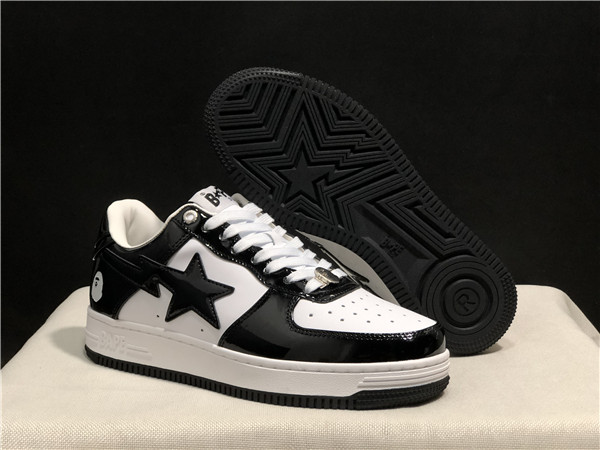 Men's Bape Sta Low Top Leather Black/White Shoes 006